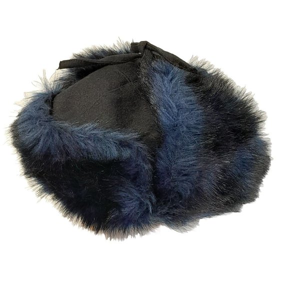Moschino Vintage Trapper Hat with Faux Fur Lining Black Made in Italy Size Large